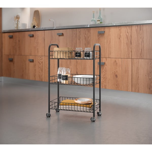 Černý pojízdný vozík z nerezové oceli Metaltex Lugano Lava-image-3