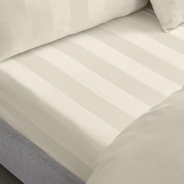 Krémové napínací saténové prostěradlo 150x200 cm So Soft Satin Stripe – Catherine Lansfield-image-1