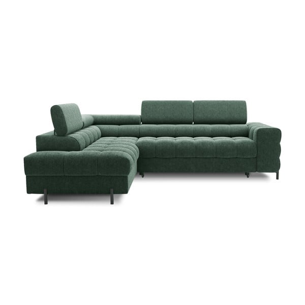 Zelená rozkládací/s úložným prostorem rohová pohovka z textilie bouclé (levý roh/do L) Ferucce – ELTAP