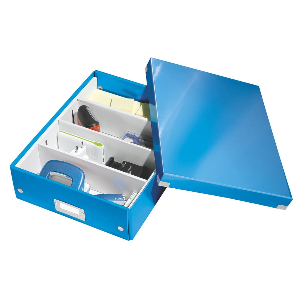 Modrý kartonový úložný box s víkem Click&Store - Leitz
