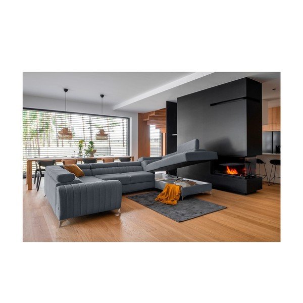 Modrá rozkládací/s úložným prostorem rohová pohovka (pravý roh/do "U") Louis – ELTAP-image-2