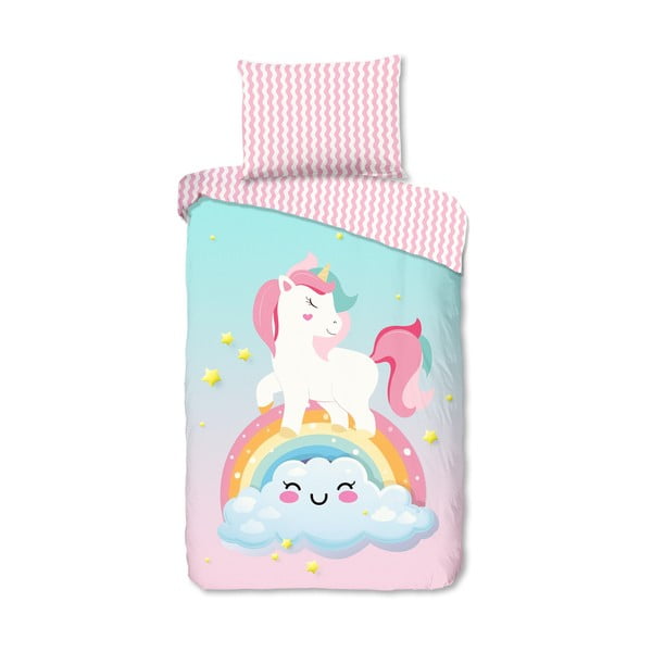 Růžové/tyrkysové bavlněné dětské povlečení na jednolůžko 140x200 cm Sweety – Good Morning