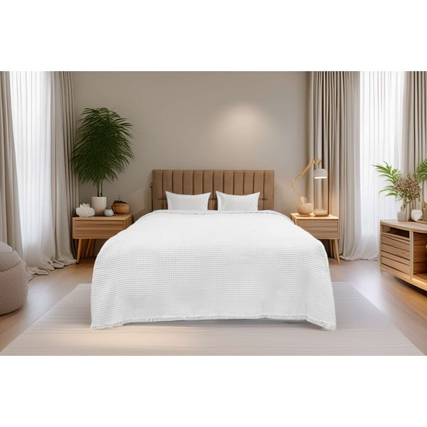 Bílý bavlněný přehoz 140x200 cm Waffle – Mijolnir-image-1