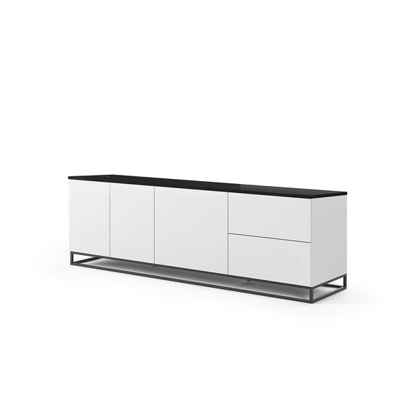 Matně bílý televizní stolek s černou deskou v mramorovém dekoru TemaHome Join, 200 x 65 cm-image-2