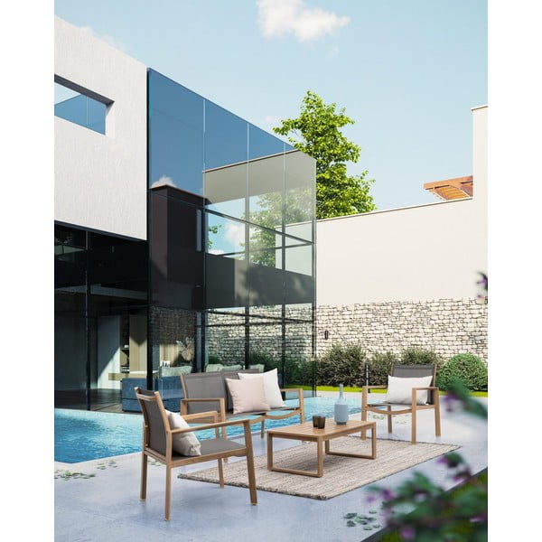 Hliníkový zahradní lounge set v přírodní barvě pro 4 Kallen   – Bizzotto-image-1