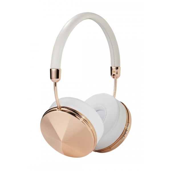 Bílá sluchátka s odpojitelným kabelem a detaily v barvě růžového zlata Frends Taylor Wireless