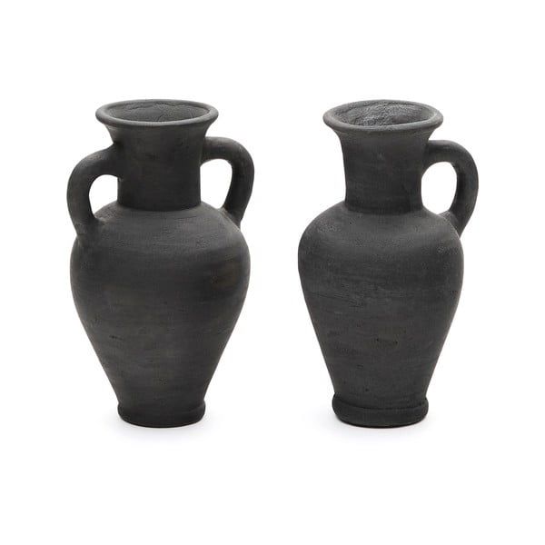 Matně černé terakotové ručně vyrobené vázy v sadě 2 ks (výška 25,5 cm) Tefare – Kave Home