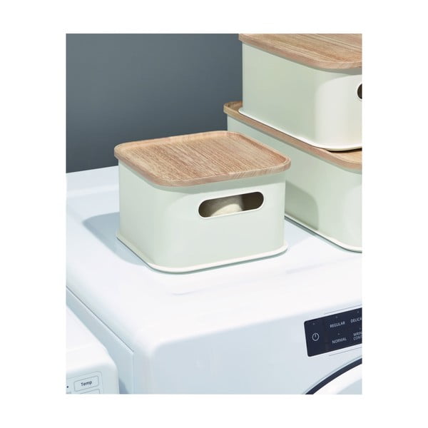 Bílý úložný box s víkem ze dřeva paulownia iDesign Eco Handled, 21,3 x 21,3 cm-image-2