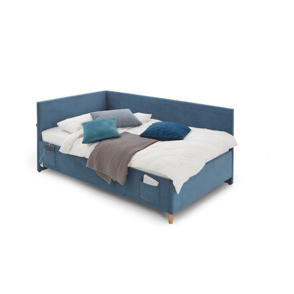 Modrá čalouněná rohová dětská postel bez roštu 120x200 cm Cool – Meise Möbel-image-3