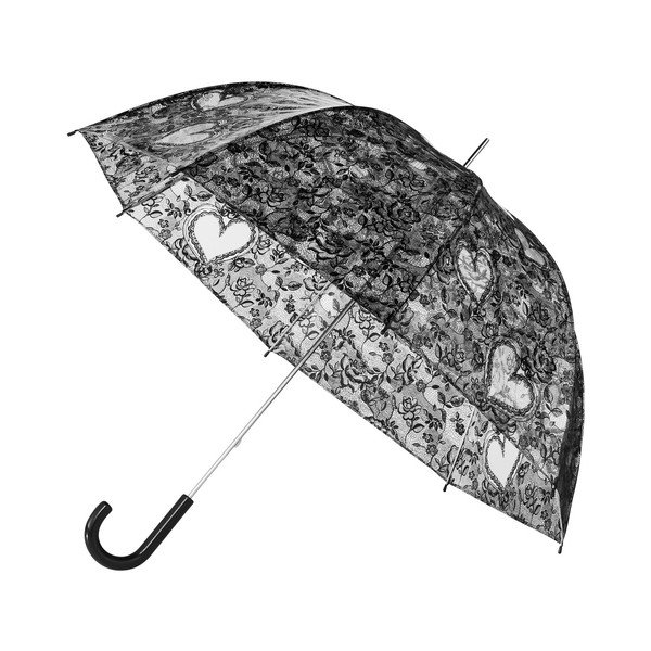 Transparentní holový deštník s černými detaily Birdcage Heart, ⌀ 95 cm