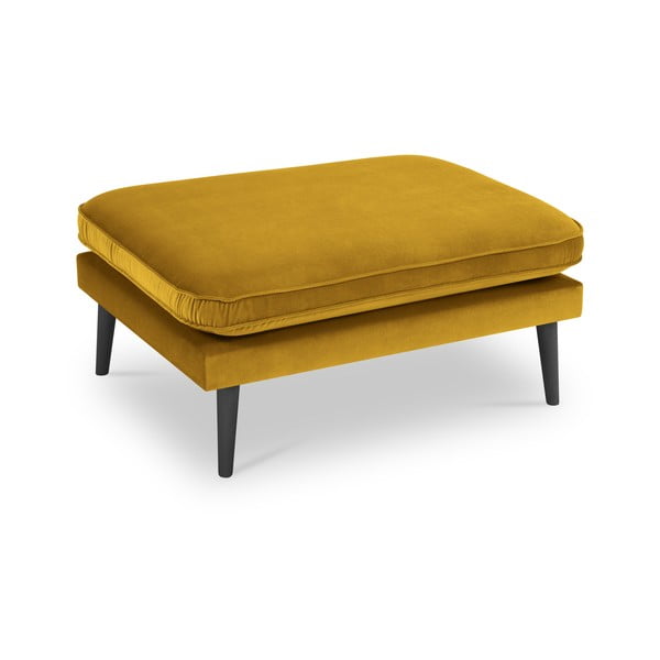 Žlutá sametová podnožka s černými nohami Kooko Home Lento-image-2
