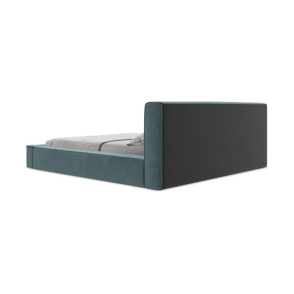 Modrá čalouněná dvoulůžková postel s úložným prostorem s roštem 140x200 cm Noho – Makamii-image-2