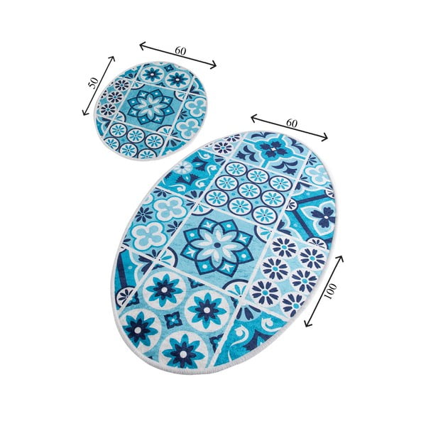 Modré koupelnové předložky v sadě 2 ks 60x100 cm Ceramic – Foutastic-image-3