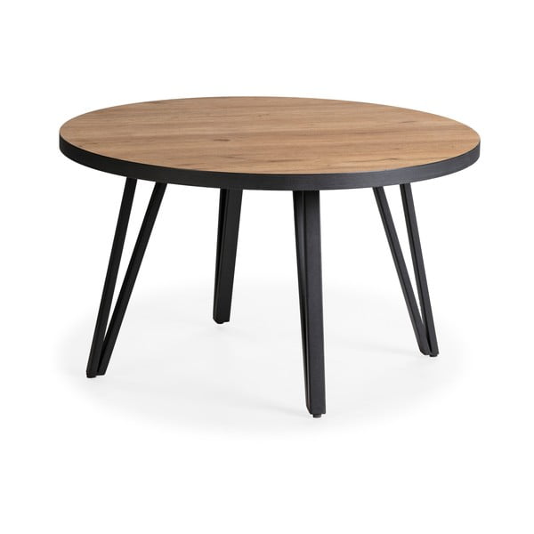 Kulatý konferenční stolek v černé a přírodní barvě s deskou v dubovém dekoru ø 80 cm Sindi – Marckeric