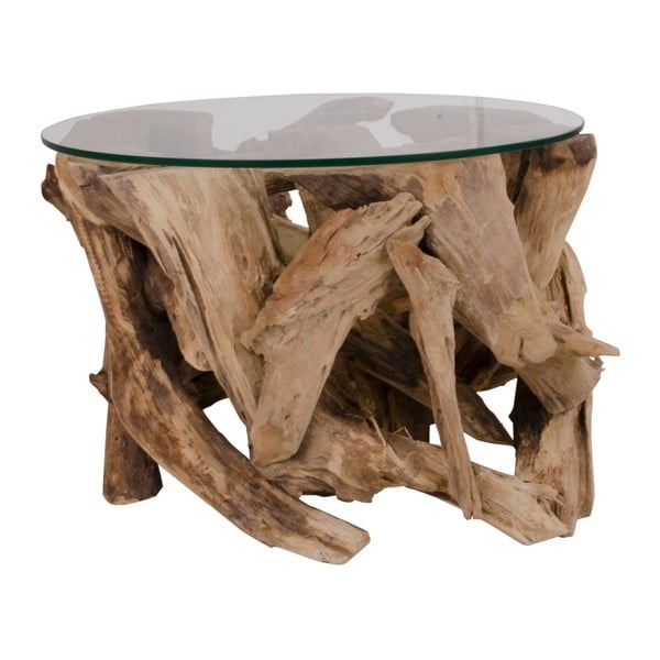 Hnědý kulatý konferenční stolek se skleněnou deskou ø 60 cm Grand Canyon – House Nordic