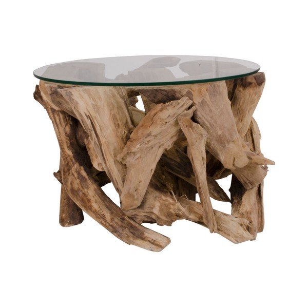 Hnědý kulatý konferenční stolek se skleněnou deskou ø 60 cm Grand Canyon – House Nordic