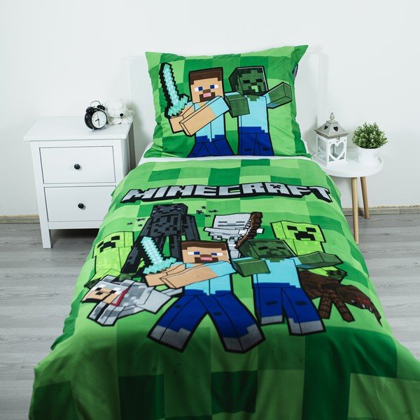 Zelené dětské povlečení na jednolůžko z mikrovlákna 140x200 cm Minecraft Block Stack – Jerry Fabrics-image-1