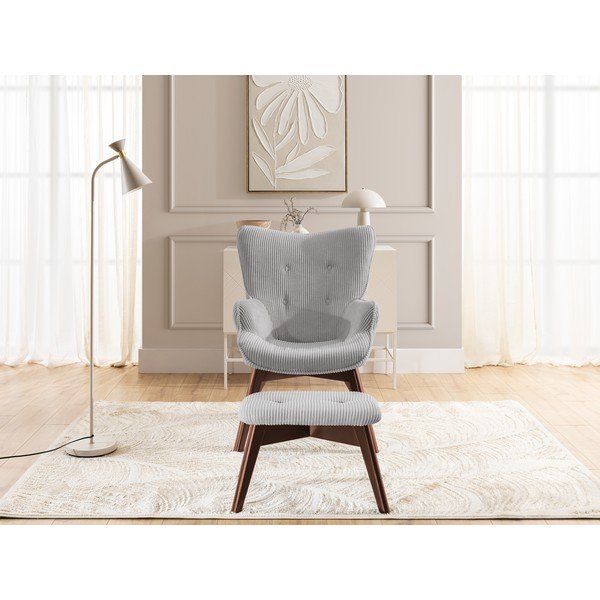 Šedé manšestrové křeslo s podnožkou Niko – Ropez-image-1