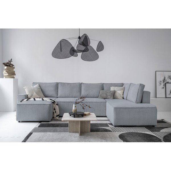 Světle šedá manšestrová rozkládací rohová pohovka (pravý roh/do "U") Brave Dave – Miuform-image-1