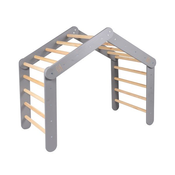 Šedý pikler trojúhelník z borovicového dřeva 61x112x94 cm Montessori – Meowbaby