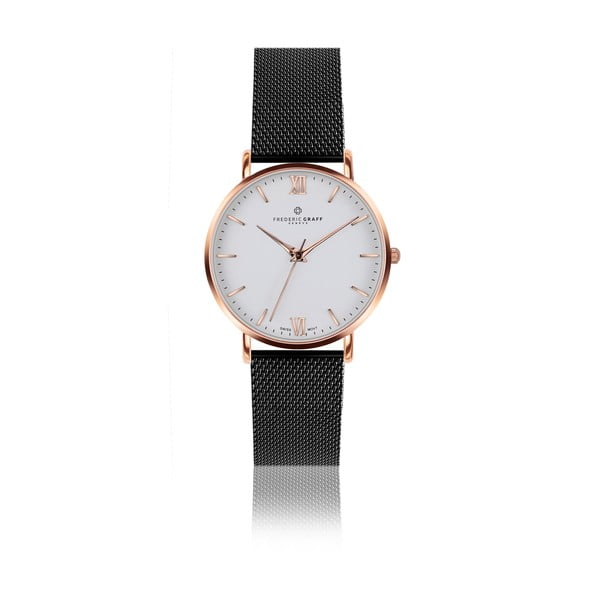 Unisex hodinky s páskem z nerezové oceli v růžovozlaté barvě Frederic Graff Dent Blanche Black Mesh