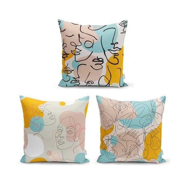 Sada 3 povlaků na polštáře Minimalist Cushion Covers Drawing Face, 45 x 45 cm