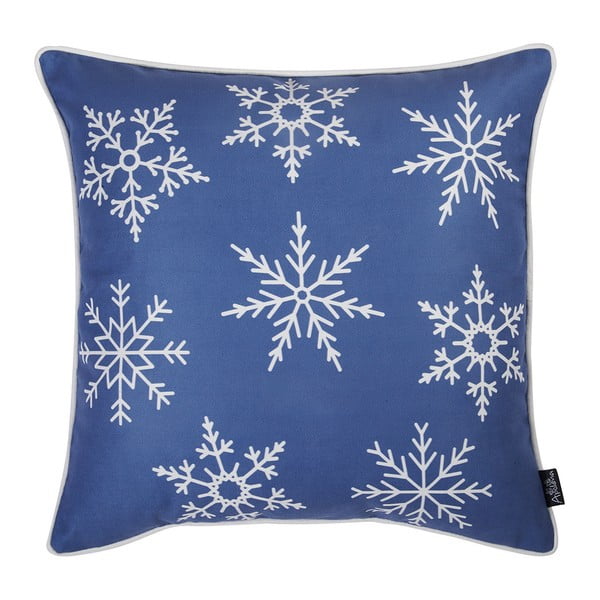 Modrý povlak na polštář s vánočním motivem Mike & Co. NEW YORK Honey Snowflakes, 45 x 45 cm