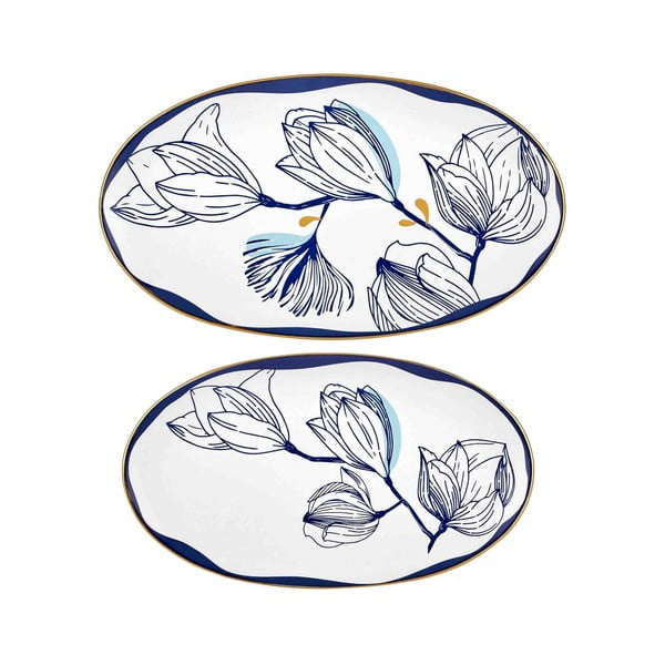 Sada 2 bílých porcelánových talířů s modrými květy Mia Bleu