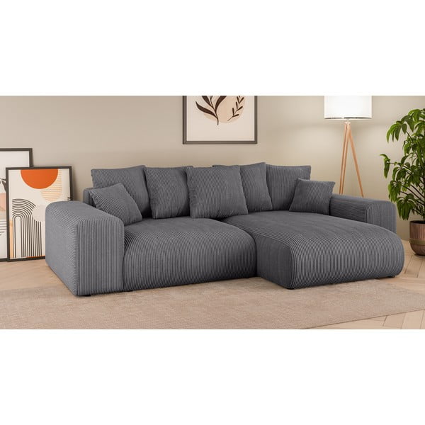 Šedá manšestrová rozkládací rohová pohovka s úložným prostorem (variabilní roh) Luma – Ropez-image-1