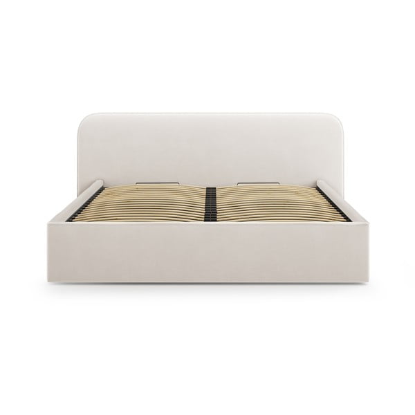 Slonovinová čalouněná dvoulůžková postel s úložným prostorem s roštem 160x200 cm Elizabeth – Micadoni -image-4