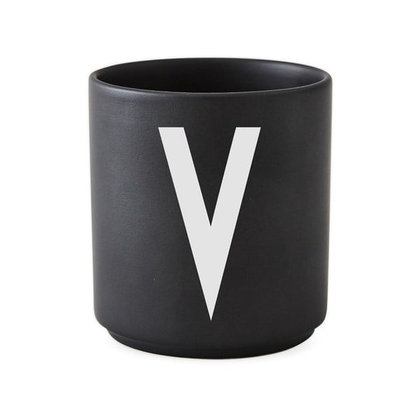 Černý porcelánový hrnek Design Letters Alphabet V, 250 ml