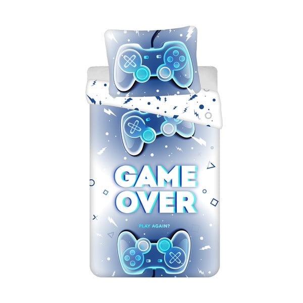 Bílo-modré bavlněné dětské povlečení na jednolůžko 140x200 cm Game over  – Jerry Fabrics