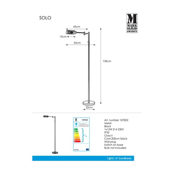 Černá stojací lampa Markslöjd Yale Floor Black, výška 1,35 m-image-2