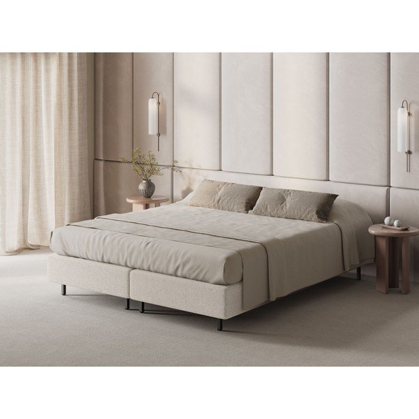 Krémová čalouněná dvoulůžková postel bez čela 140x200 cm Whale – Micadoni -image-1