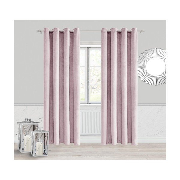 Pudrově růžový závěs Slowdeco Velvet, 140 x 250 cm
