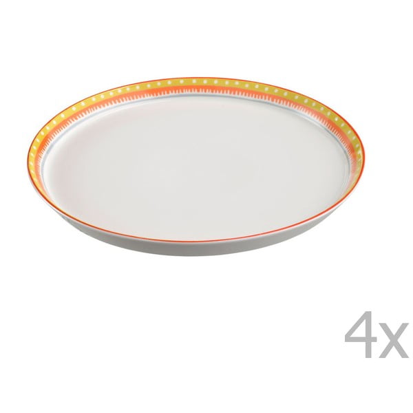 Sada 4 porcelánových talířů na pizzu Oilily 31 cm, žlutý okraj