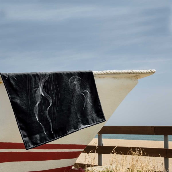 Černobílá plážová osuška 90x180 cm Jellyfish – DecoKing-image-1