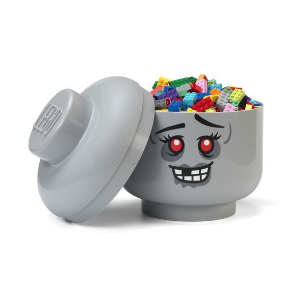 Šedý plastový dětský úložný box ø 24x27 cm Head Zombie L – LEGO®-image-1