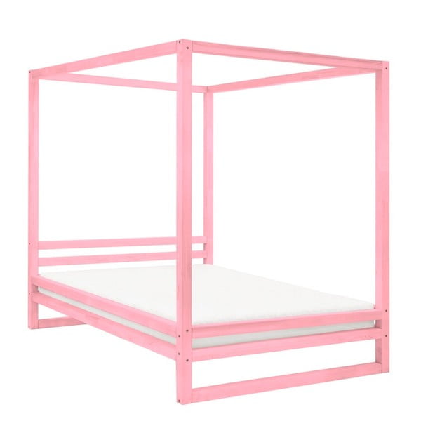 Růžová dřevěná dvoulůžková postel Benlemi Baldee, 200 x 190 cm