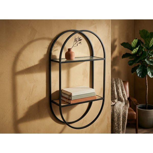 Černá/v přírodní barvě patrová kovová police 35 cm Mataram – Premier Housewares-image-1