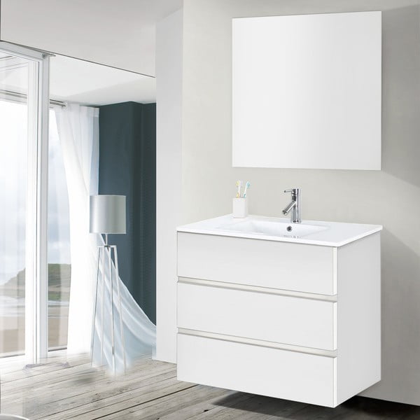 Koupelnová skříňka s umyvadlem a zrcadlem Nayade, odstín bílé, 80 cm