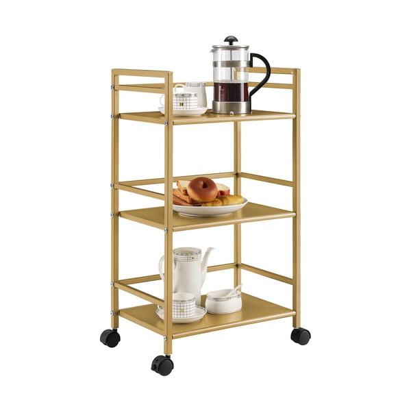Kovový servírovací stolek na kolečkách ve zlaté barvě 29x43 cm Helix - Novogratz-image-4