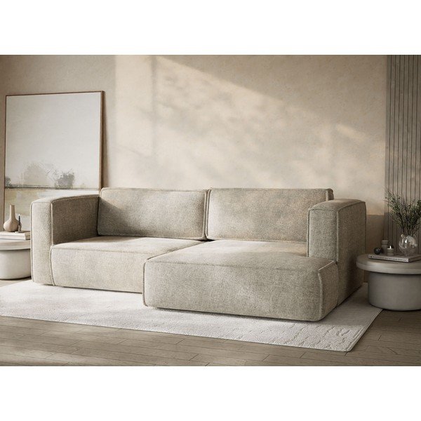 Béžová žinylková rozkládací/s úložným prostorem rohová pohovka (pravý roh/s lenoškou) Velto – Maison de Rêve-image-4