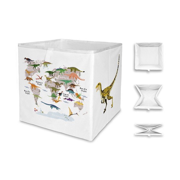 Bílý látkový dětský organizér na hračky  32x32x32 cm Dino World Map – Butter Kings-image-2