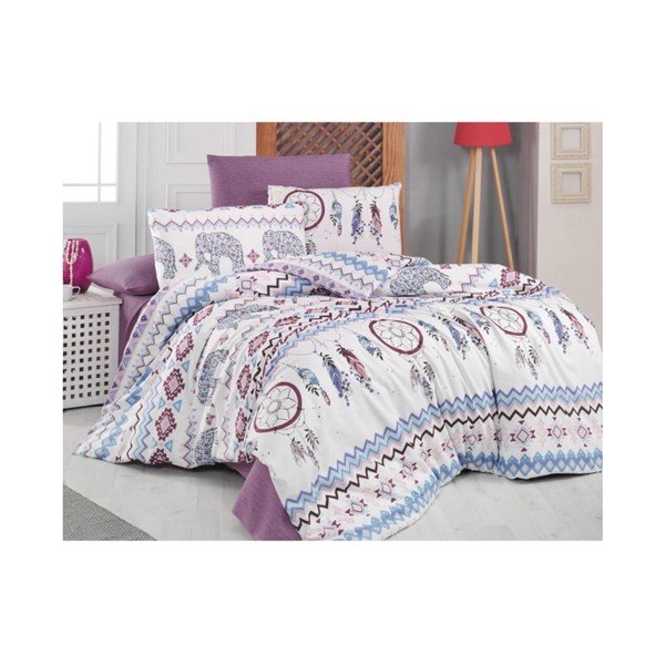 Modro-hnědé prodloužené povlečení na dvoulůžko s prostěradlem Elephant – Mila Home-image-1