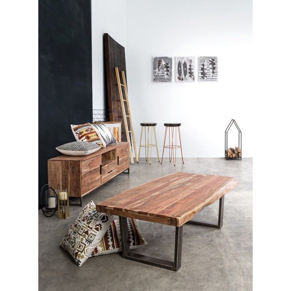 Černý/v přírodní barvě konferenční stolek s deskou z akácie 70x120 cm Elmer – Bizzotto-image-1