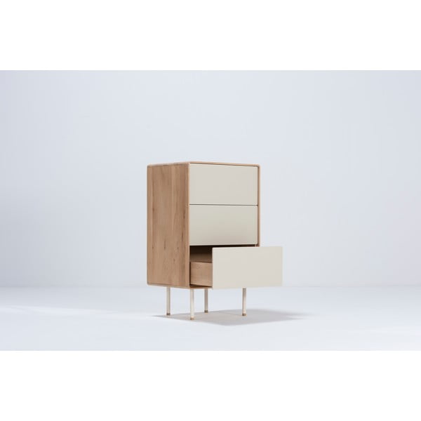 Vysoká komoda z dubového dřeva v bílo-přírodní barvě 60x100 cm Fina – Gazzda-image-1