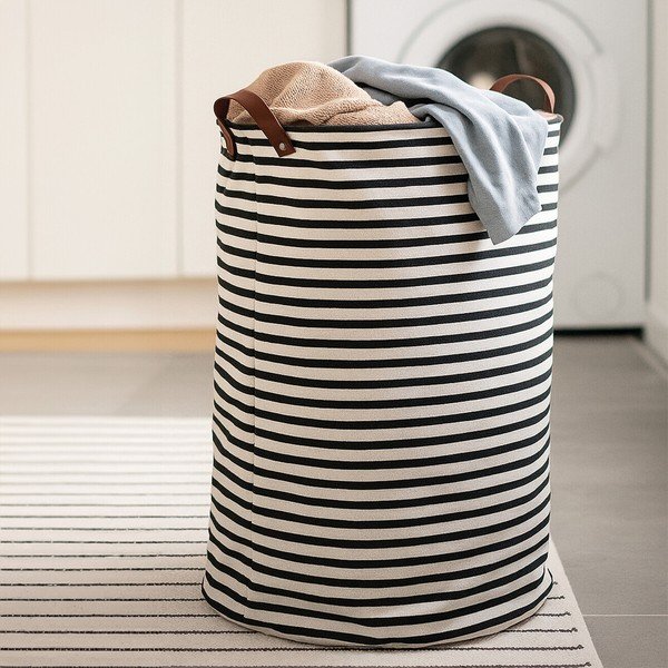 Černobílý látkový koš na prádlo 54 l Stripe – Premier Housewares-image-1