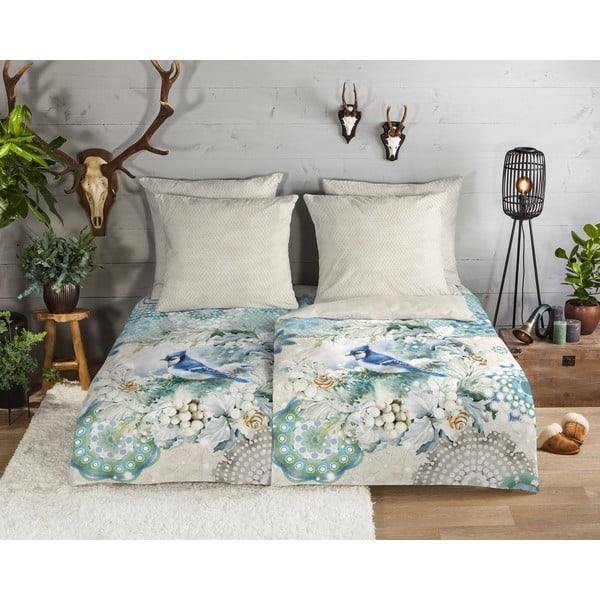 Béžovo-tyrkysové flanelové povlečení na jednolůžko 140x200 cm – HIP-image-1