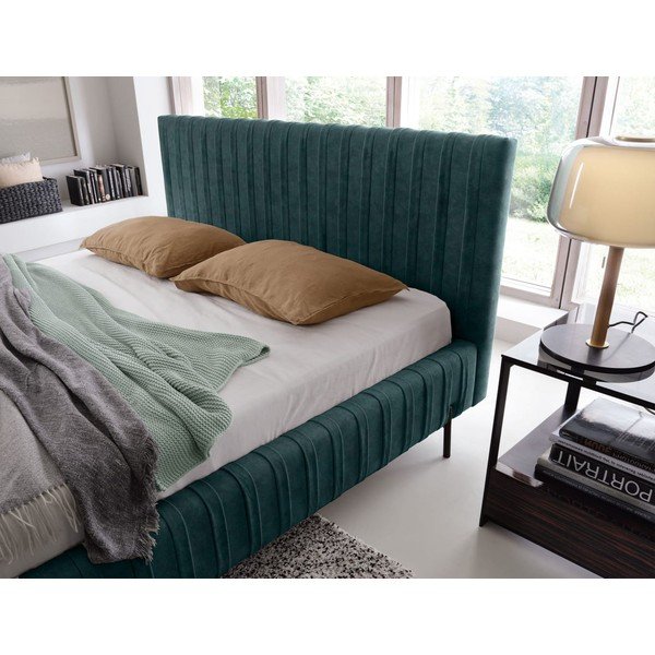 Čalouněná dvoulůžková postel s úložným prostorem s roštem 160x200 cm v petrolejové barvě Plissa – ELTAP-image-3